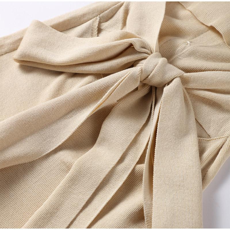 Элегантное трикотажное мини-платье с оборками, женское пэчворк, длинный рукав, V-образный вырез, бант, открытая спина, однобортное платье, женское вечернее платье