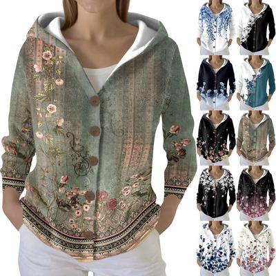 Женский модный повседневный свитер на пуговицах с принтом, кардиган, куртка с капюшоном