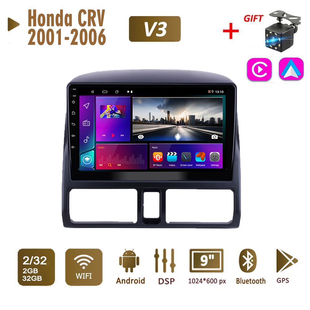 Автомобильное радио на базе Android, стерео для Honda CRV 2001-2006, 2 Din, мультимедийная навигация Carplay, авторадио, GPS, WIFI, головное устройство, 4 + 64 ГБ