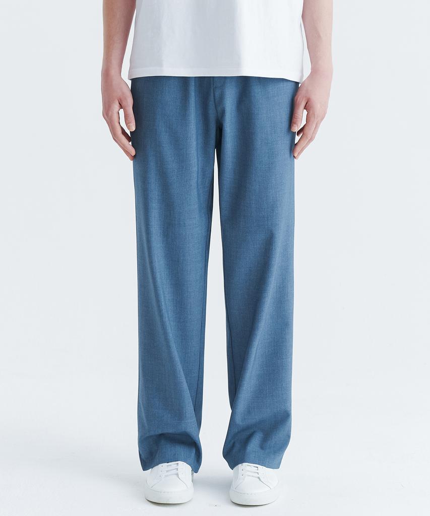 WHOLOVESART Unisex Semi-Wide Elastic Waist Slacks Smoke Blue