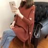 High Neck Cape Coat Women Autumn and Winter Mid Length Korean Solid Sweater Pullover Bat Sleeve Knitwear Sweater Poncho Women