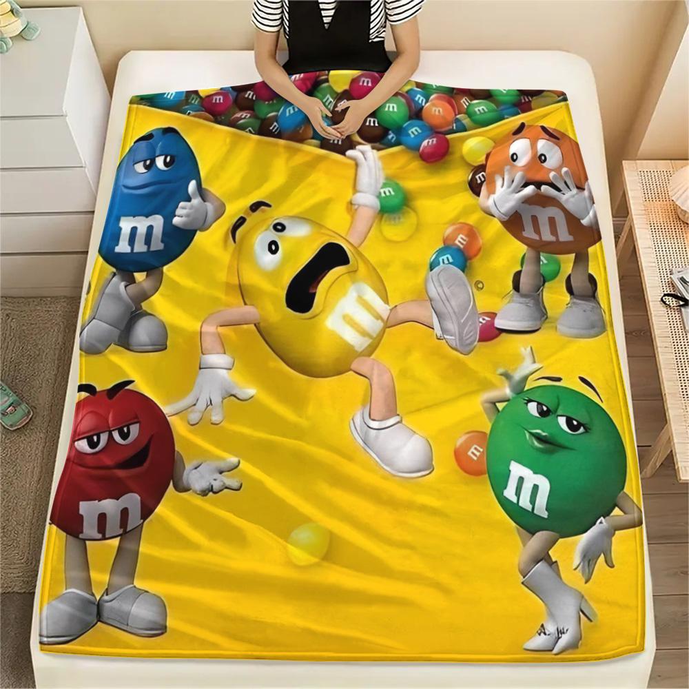 1PC M&M's Patterned Flannel Blanket Suitable For All Seasons for Home Decor Warmth and Comfort Gifts Holiday Present