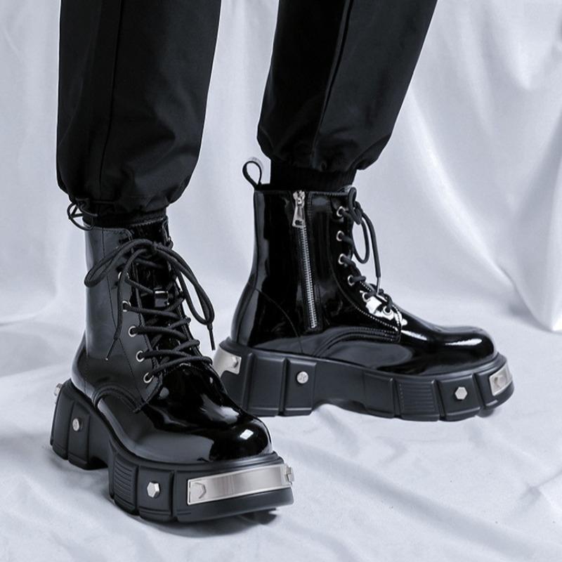 Men's Quality Selection Boots British Trend High-end Patent Leather High-top Boots High Quality Platform Mens Shoes Botas Hombre