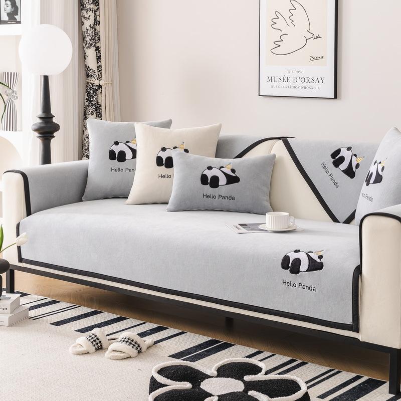 Exquisite Embroidery Sofa Cover Easy Install and Removable Full Coverage Chenille Sofa Seater Cushion Towel