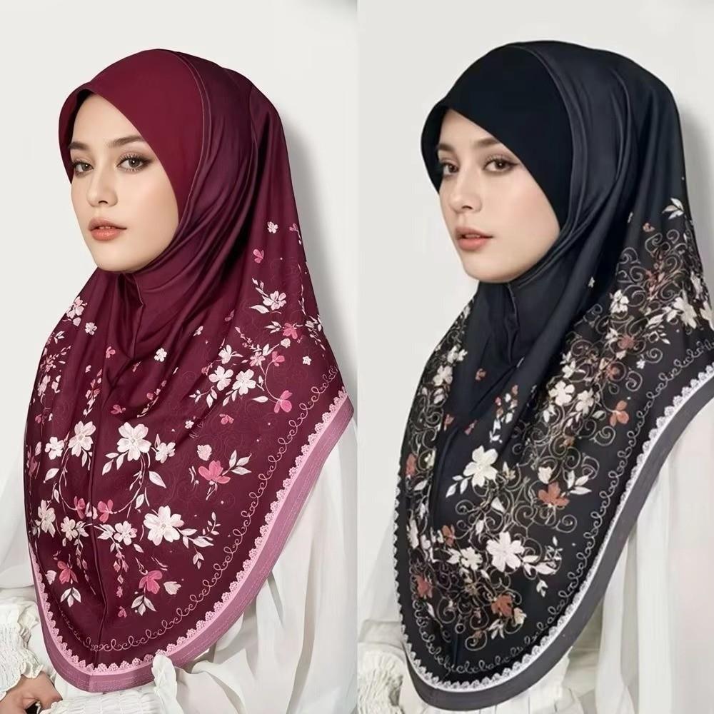 Versatile Hijab Head Wrap Floral Print Elastic Hijab Cap Malaysia Floral Turban for Women