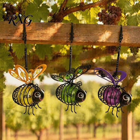 Bright Outdoor Bee Path Lights Solar Powered Hanging Lights, Metal Bouncy Spring Ornaments, Waterproof Decor IP65 Fairy for Backyard Patio Playful
