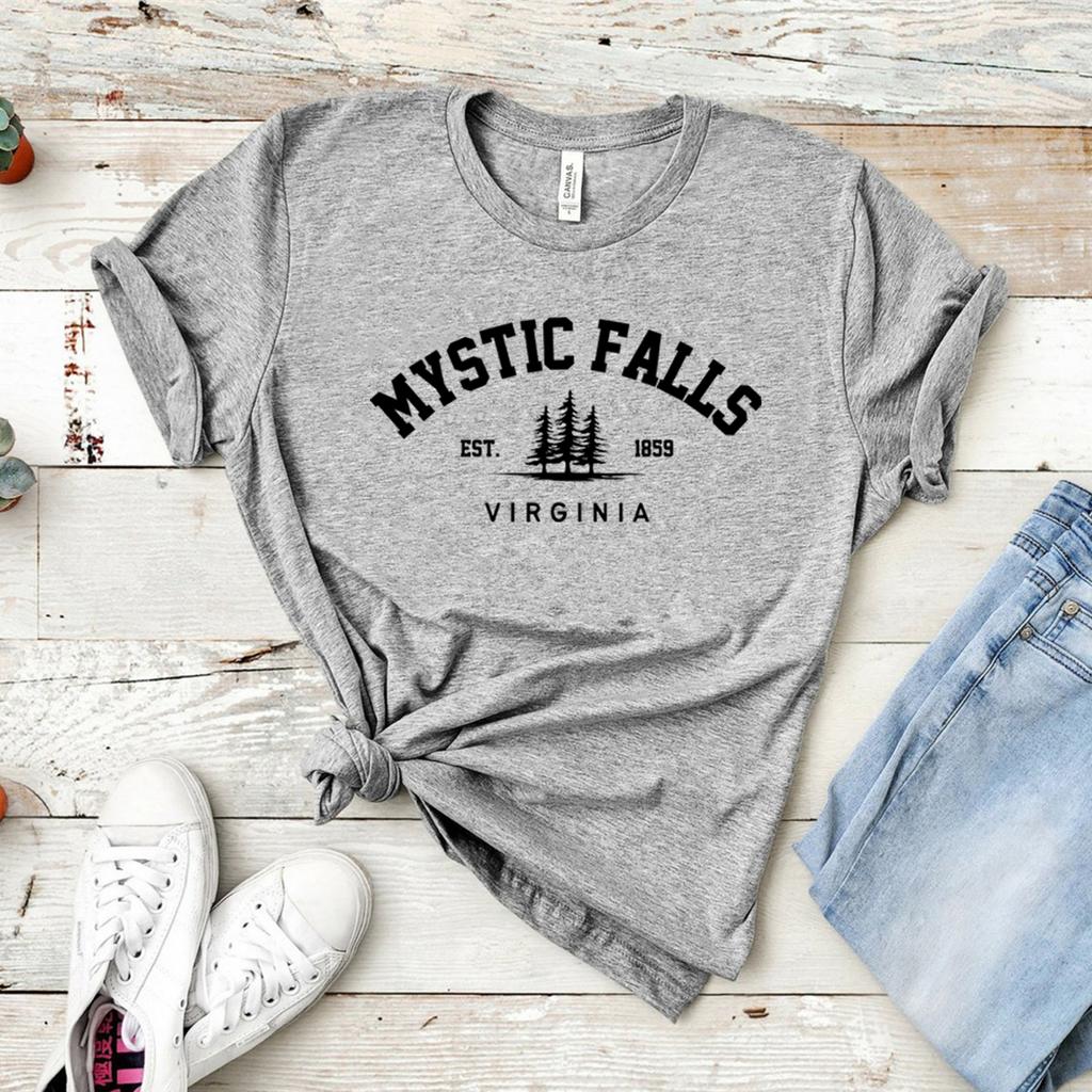 Футболка Mystic Falls Virginia Футболка Salvatore Футболка унисекс с графикой Футболки с коротким рукавом Повседневная футболка Винтажные топы Подарок фанату вампира Унисекс