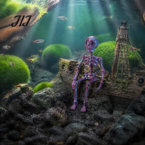 Desktop Gadgets for Pranks Dancing Skeleton Aquarium Bubbler, Halloween Dynamic Fish Tank Ornament, Skull Magnets Refrigerator 3D Printed Articulated