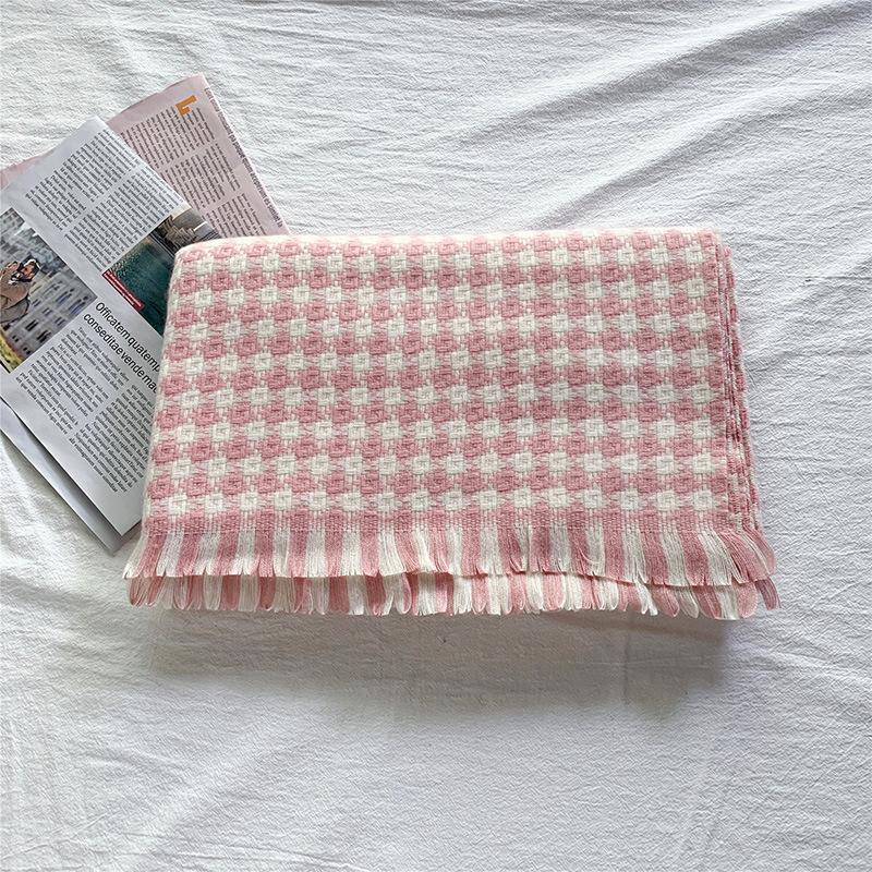 Thousand Bird Checker Scarf Women's Winter Checker Imitation Cashmere Scarf Thickened Shawl Neck