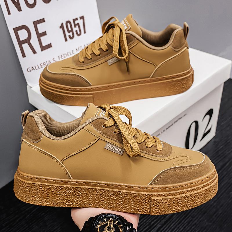 Весна Новые Спортивные и Повседневные Туфли на Толстой Подошве Мужская Обувь Кожа Универсальная Студенческая Модная Обувь Мужская Белая Обувь