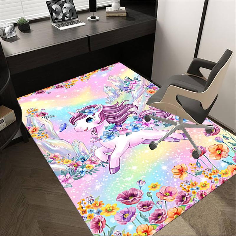 1PC Unicorn Flowers Non-Slip Floor carpet, Office, family, bedroom, Studio - Large Area Rug, Vibrant Colors-C0456