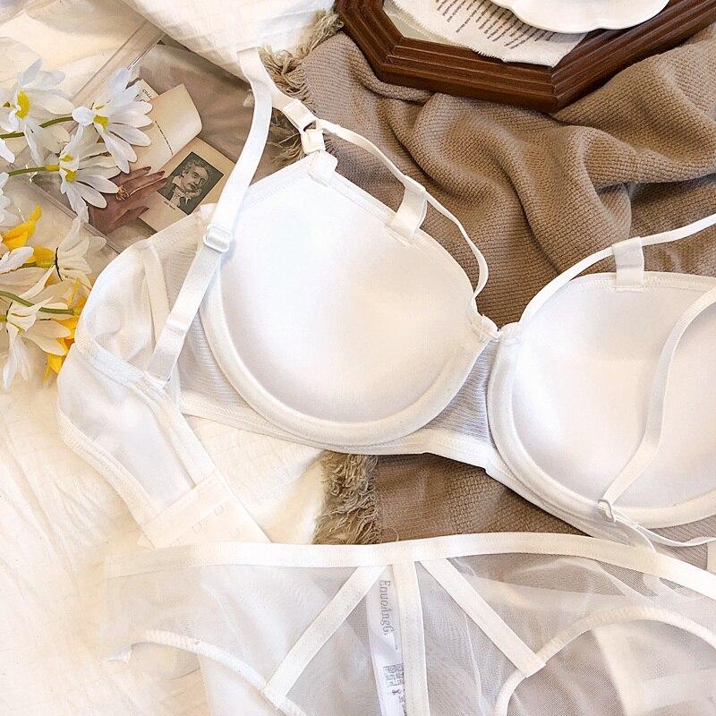 Women Lace Underwear Sexy Hollow Push Up Bra Set Classic Bandage Lingerie Fashion Fluorescent Plus Size C D Brassiere