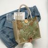 Large Capacity Linen Handbag Portable Printing Cloth Lunch Bag Ethnic Style Canvas Bag  Travel