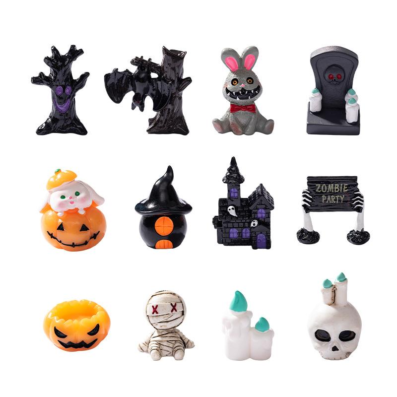 Accesorios Decoración Halloween Figuras Miniatura Momia Calavera Conejo Casa Mágica Fantasma Calabaza Decoración Escena Escritorio Set 8 Piezas