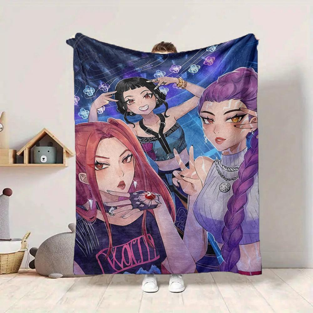 1pc KPop Demon Hunters Cozy Print Blanket Lightweight Warm Flannel Throw Blanket For Sofa, Bed, Living Room