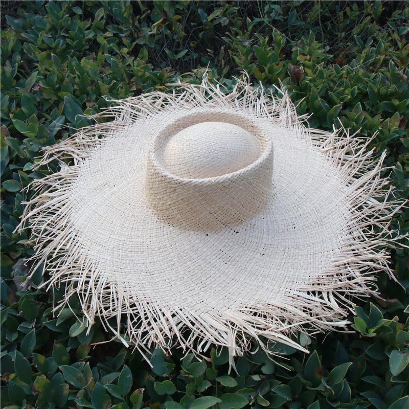 Women's concave-top, loose-brimmed Lafite beach hat, wide-brimmed sun hat, summer vacation sun hat