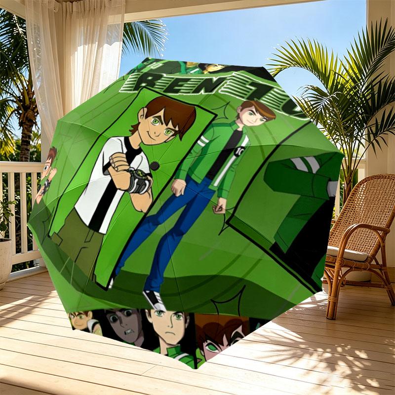 Ben 10 Cartoon Print Automatic Open Close Umbrella, Portable Foldable Umbrella, for Outdoor Commute Camping Trip, Ideal Birthday Gift