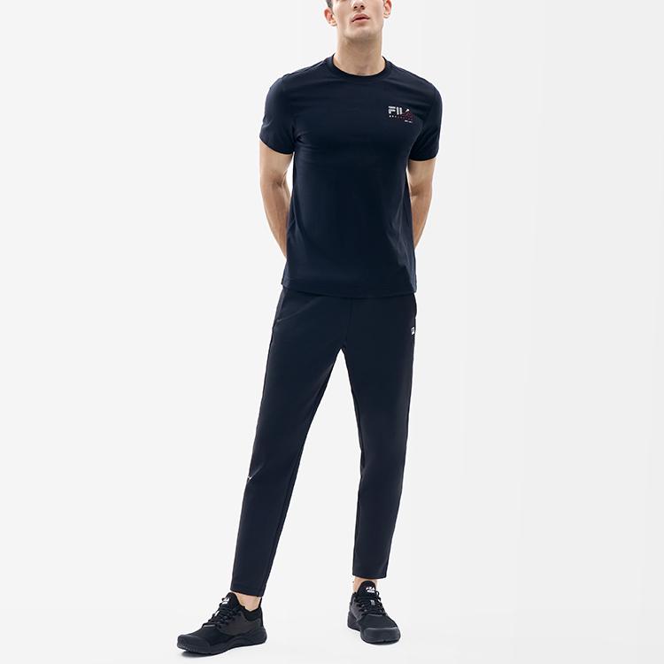 Fila Атлетика Принт Фитнес Базовый слой Спортивный Повседневный Трикотаж Футболка с коротким рукавом Мужские Топы Глубокий черный A11M211103F-BK