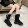 Fashion Luxury Designer Faux Suede Ankle Boots Women Winter Mid Calf Chelsea Boots Fur Shoes Warm Short Plush Flat Snow Goth Botas Mujer