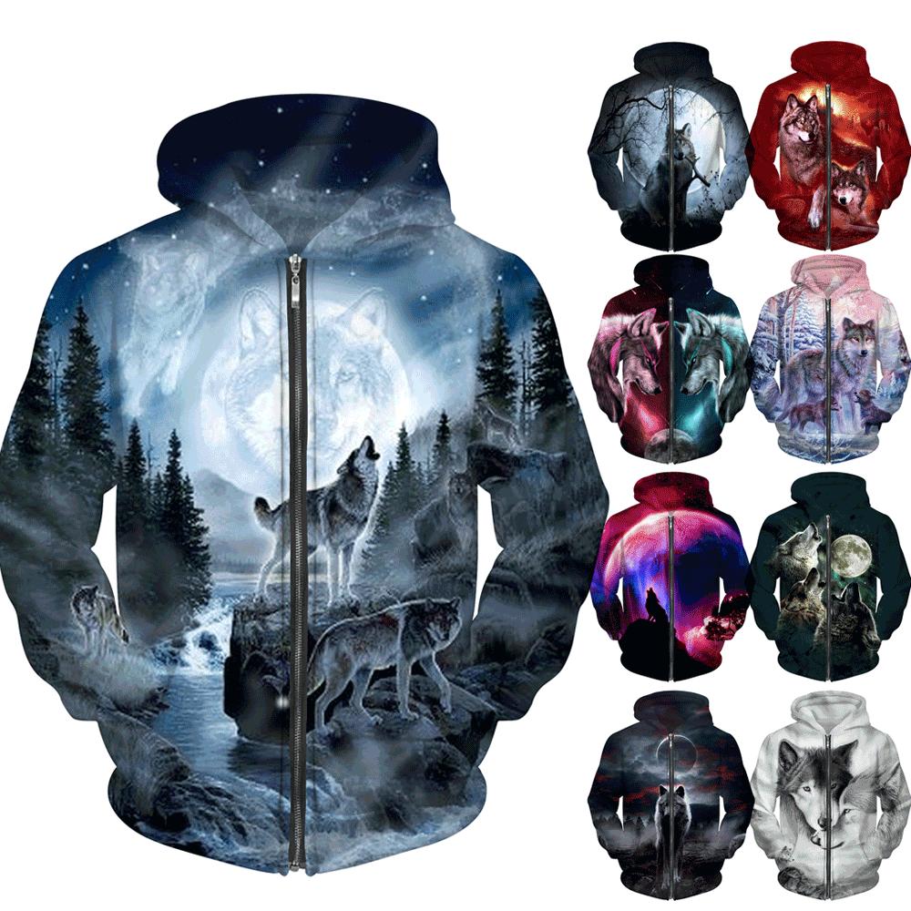 Крутые толстовки на молнии с 3d принтом волка, куртка унисекс с капюшоном, толстовки с капюшоном на молнии в стиле хип-хоп, повседневные спортивные толстовки