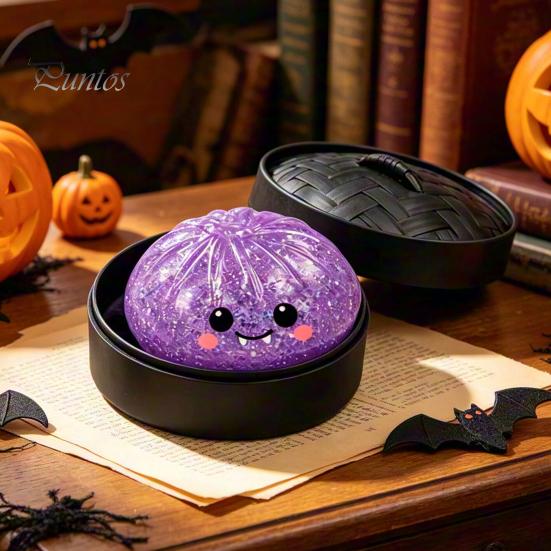Сенсорная игрушка-паровая булочка, Хэллоуинская пельмешка-сквиш с коробкой-пароваркой, Тыква, Призрак, Летучая мышь для снятия стресса, Сувениры для вечеринки, Мячик