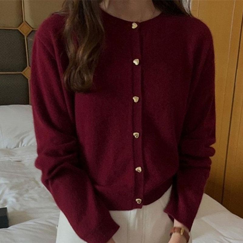 Autumn Women's Sweater Gentle Wind Heart Button Soft Sticky Knit Cardigan Top