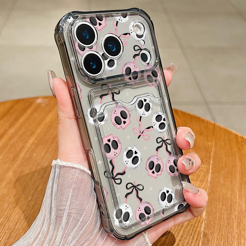 Чехол-кошелек с рисунком черепа и скелета для iPhone 17e 17 Pro Max 16 15 14 13 Pro Max 16e 11, прозрачный, из мягкого силикона TPU