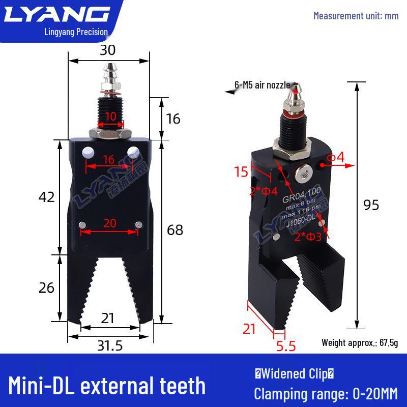 Pneumatic Mini Grippers: A/B/C/E Robot Arm Clamps for Injection Molding (J1060/J1080).