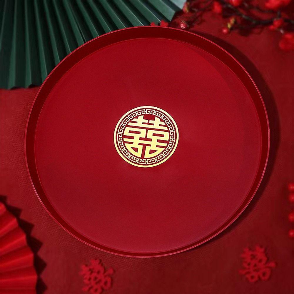 1Pcs Wedding Banquet Red Tray Festive Supplies Chinese Traditional Plate New Xi Tray