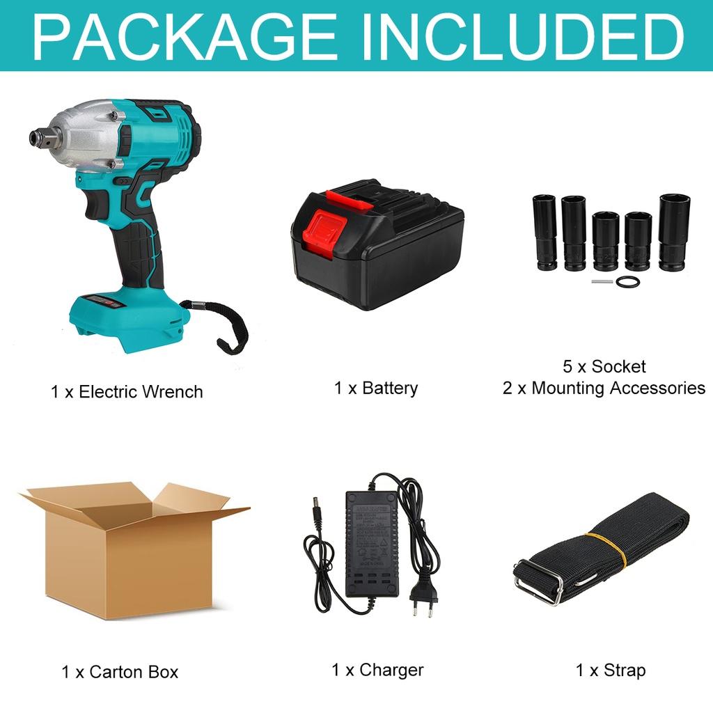 520 Н.м 388 В/ф Аккумуляторный бесщеточный электрический гайковерт Ударный гайковерт Торцевой гаечный ключ 2x 15000 мАч литий-ионный аккумулятор Ручная дрель Установка