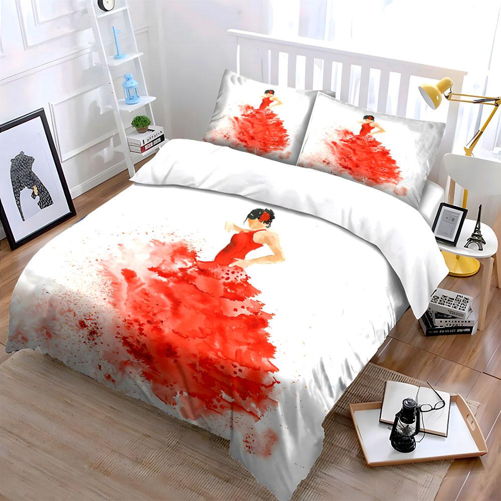 Flamenco Dancer Watercolor Art Bedding Duvet Cover Set Duvet Cover Pillowcases (1*Duvet Cover 2*Pillowcases, without duvet insert)