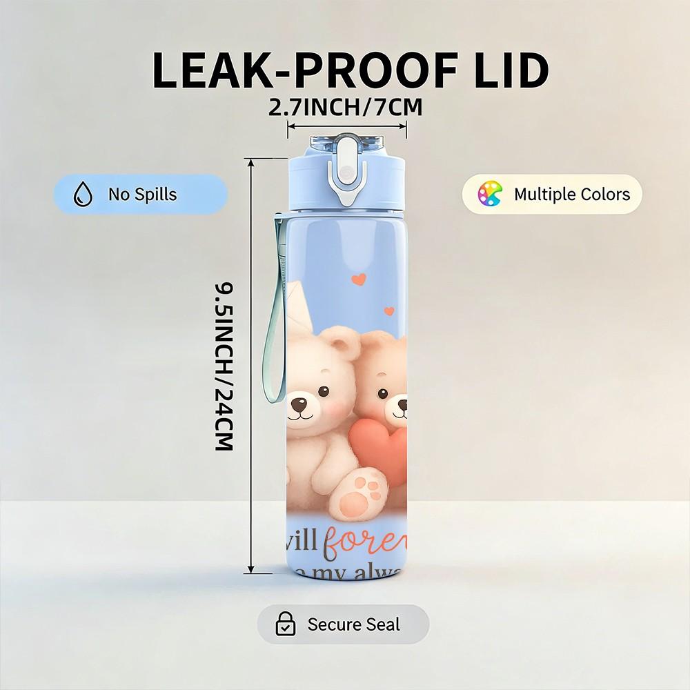 1PC Two Teddy Bear Love Art 750ml Color Plastic Sports Water Bottle Leakproof Flip Straw Lid Suitable for Sports Office Home Use