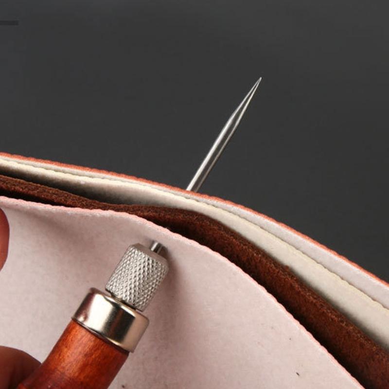 Hand Sewing Awl Set Pin Punching Wood Handle for Leatherworking Enthusiasts