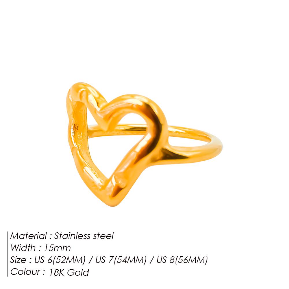EManco Openwork Heart Ring Stainless Steel Geometric Round Ring Punk Women's Jewelry