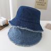 Spring and Summer New Vintage Solid Color Fringed Denim Fisherman Hat Women's Washable Versatile Face Covering Bucket Basin Hat