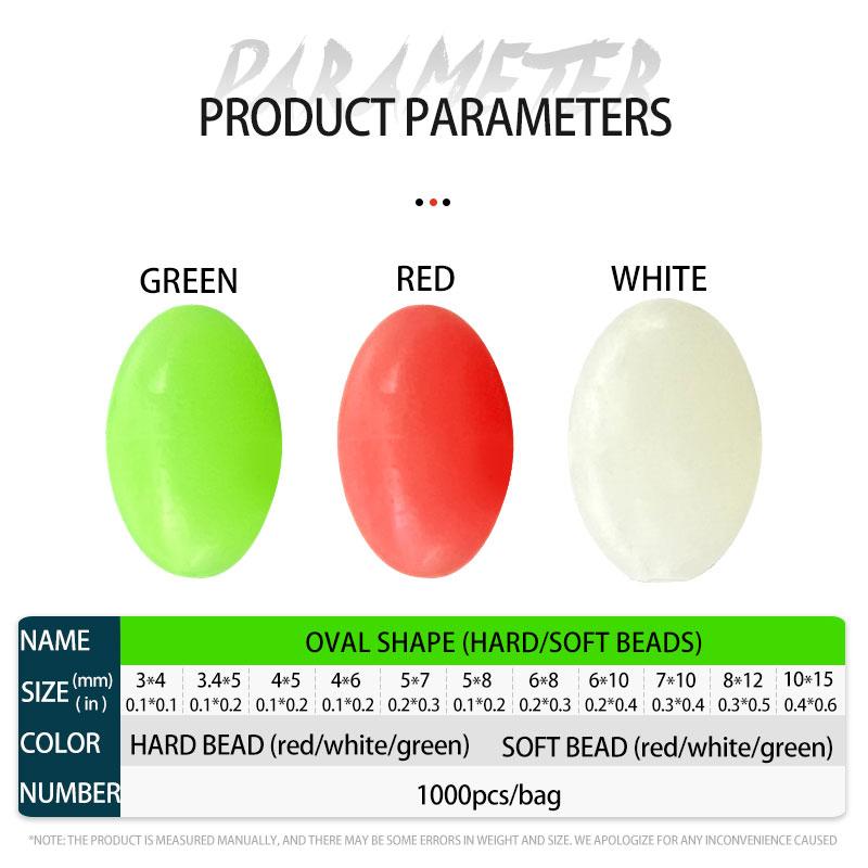 1000pcs Oval Fishing Beads Glow in the Dark Green Fishing Beads Luminous Bead Stopper Fishing Accessories