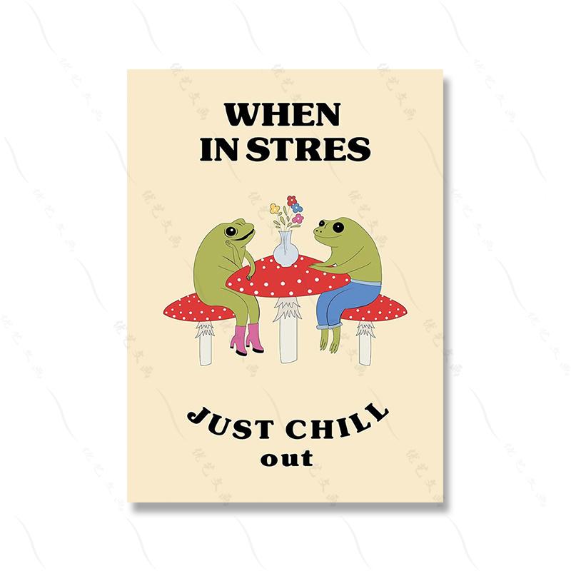 Retro Aesthetic Dance Frog Art Poster Decor Trendy Wall Motivational Quote Print Mushroom Meditate Canvas Room Home Painting