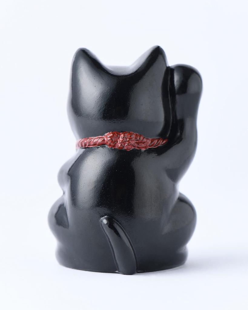 Gin-Yado Maneki Neko (Lucky Cat) - Black Lacquer, Right Paw Raised, Metal, Lucky Cat, Feng Shui Figurine, Takaoka Copperware (Maneki Neko BL)