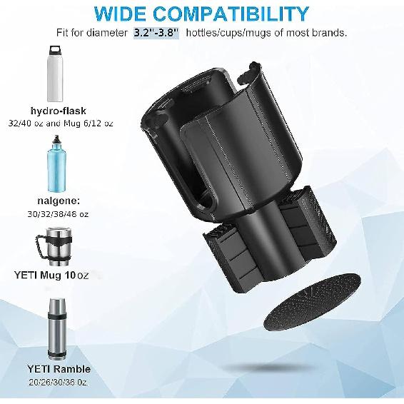 Car Cup Holder Expander Adapter Adjustable Base, NARUNDREN Compatible For Yeti 20/26/30 Oz Hydro Flasks Large 32/40Oz, Fits Most Cup Holder, Diameter