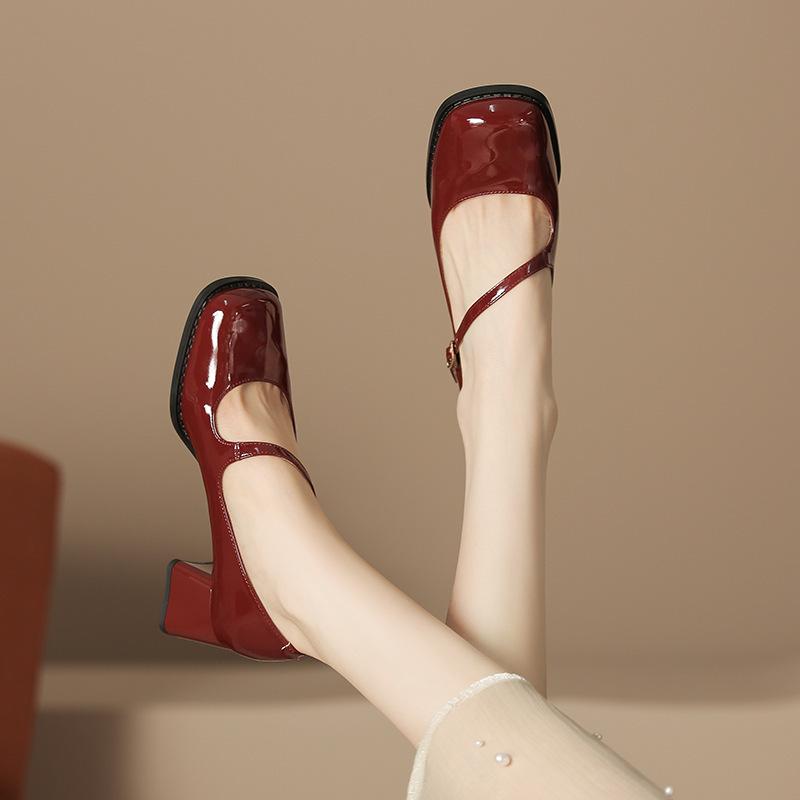 Leather flat for Huizhou women's shoes Su Yinyin same shoes black Korean version spring new high heels women