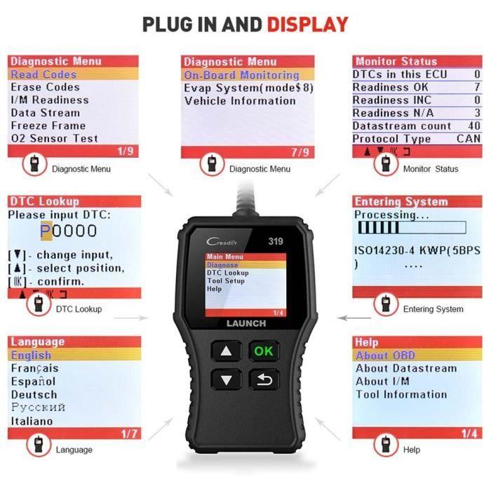 Lecteur de code automatique Cr319 Instrument de diagnostic de panne de voiture d'Obdii Eobd