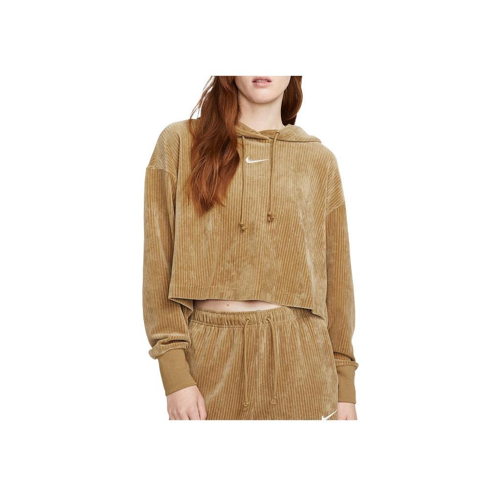 Nike Embroidered Logo Crop Hoodie With Drawstring Long Sleeves Women Tops Beige DQ5928-258