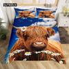 Комплект постельного белья с шотландской коровой Полиэстер Бык Крупный рогатый скот Цветы Пододеяльник Западное Дикое животное Пододеяльник Фермерский дом Покрывало с коровой