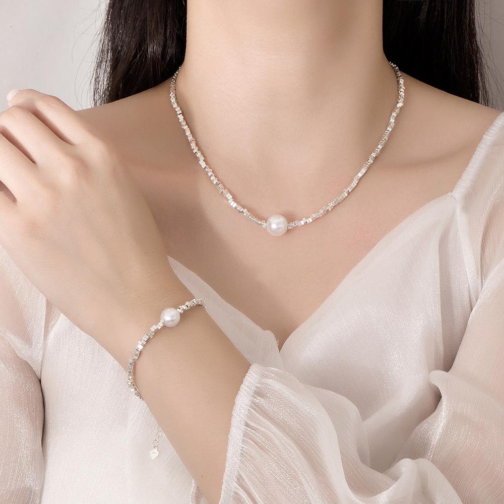 Ожерелье с подвеской из сломанного серебряного браслета Hanchao Pearl, легкое, роскошное, изящное, ручной работы