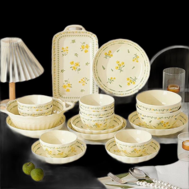Shangxingzhishi Spring Blossom 43-Piece Underglaze Ceramic Dinnerware Set