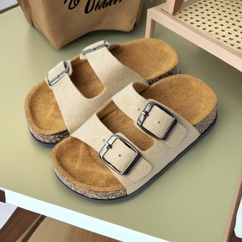 Children's Birkenstock Cork Fabric Retro Double Buckle Sandals - Thick Sole, Non-Slip, Summer Outdoor Shoes for Boys.