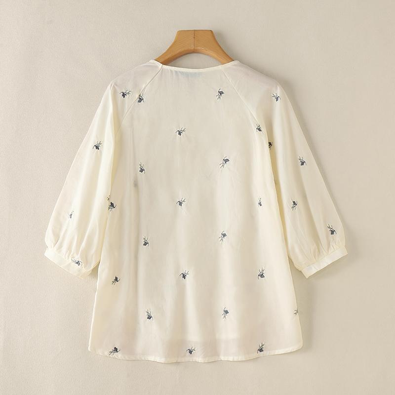 ZANZEA Женская повседневная летняя блузка с цветочной вышивкой и круглым вырезом с рукавами 3/4