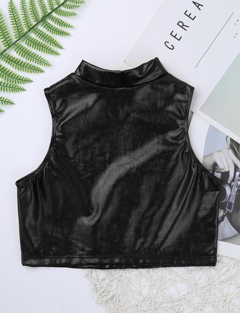 Детские укороченные топы на бретелях без рукавов цвета металлик для девочек для балета, танцев, выступлений на сцене, тренировок