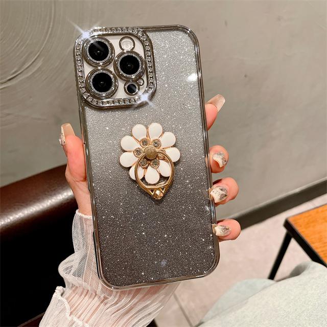 Роскошный чехол для телефона с гальваническим покрытием и бриллиантовой рамкой для iPhone 16 Pro Max для iPhone 11 12 13 14 15 16 Plus с блестящей подставкой-держателем