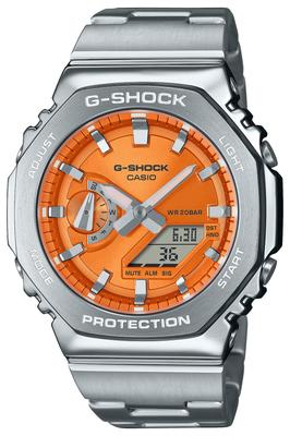 Мужские часы Casio, Модель с металлическим безелем и браслетом GM-2110D-4AJF, Серебристый